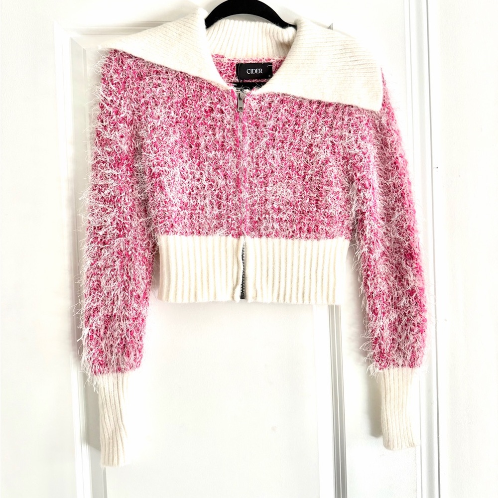 Cider Pink and Cream Fuzzy Sweater